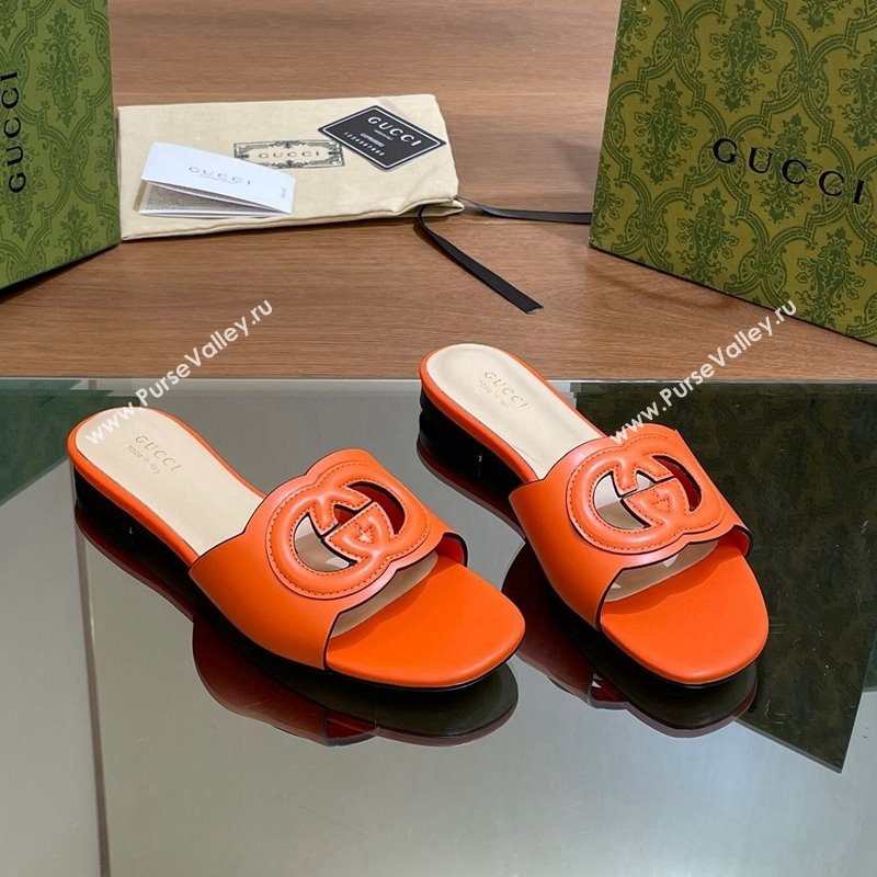 Gucci Cutout Interlocking G Flat Slides Sandals Orange 2024 0605 (MD-240605130)