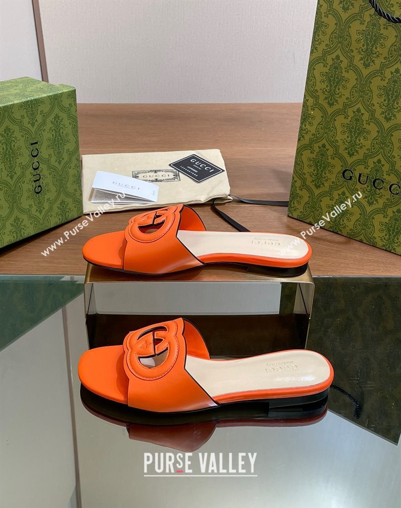 Gucci Cutout Interlocking G Flat Slides Sandals Orange 2024 0605 (MD-240605130)