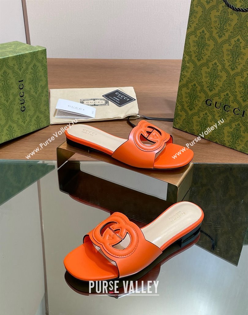 Gucci Cutout Interlocking G Flat Slides Sandals Orange 2024 0605 (MD-240605130)