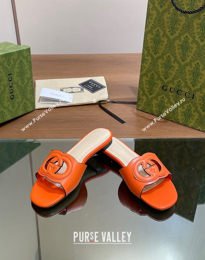 Gucci Cutout Interlocking G Flat Slides Sandals Orange 2024 0605 (MD-240605130)