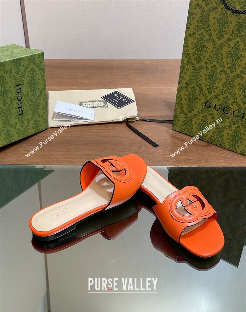 Gucci Cutout Interlocking G Flat Slides Sandals Orange 2024 0605 (MD-240605130)