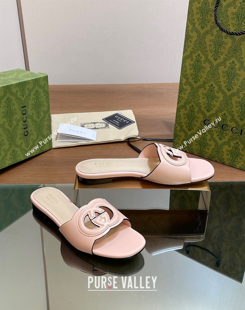 Gucci Cutout Interlocking G Flat Slides Sandals Light Pink 2024 0605 (MD-240605132)