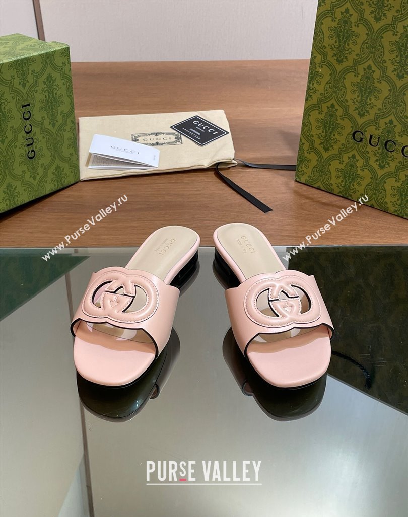 Gucci Cutout Interlocking G Flat Slides Sandals Light Pink 2024 0605 (MD-240605132)