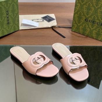 Gucci Cutout Interlocking G Flat Slides Sandals Light Pink 2024 0605 (MD-240605132)
