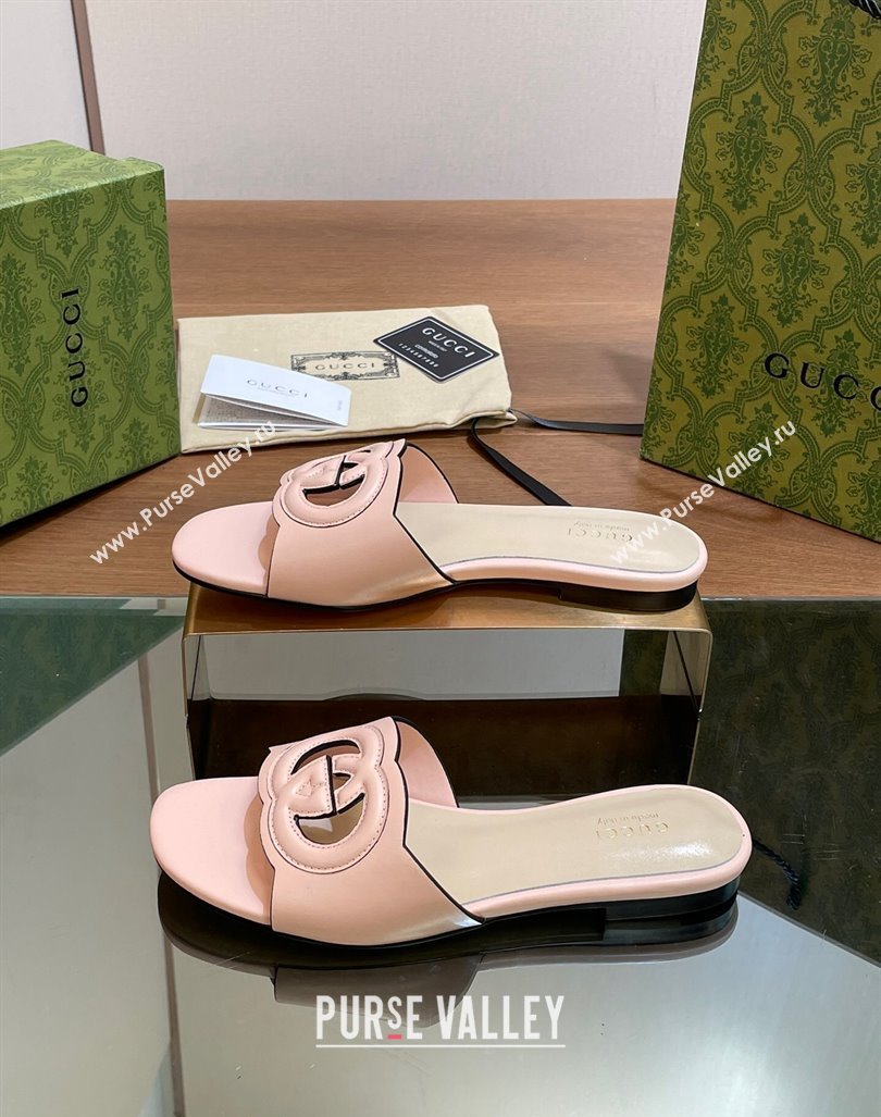 Gucci Cutout Interlocking G Flat Slides Sandals Light Pink 2024 0605 (MD-240605132)