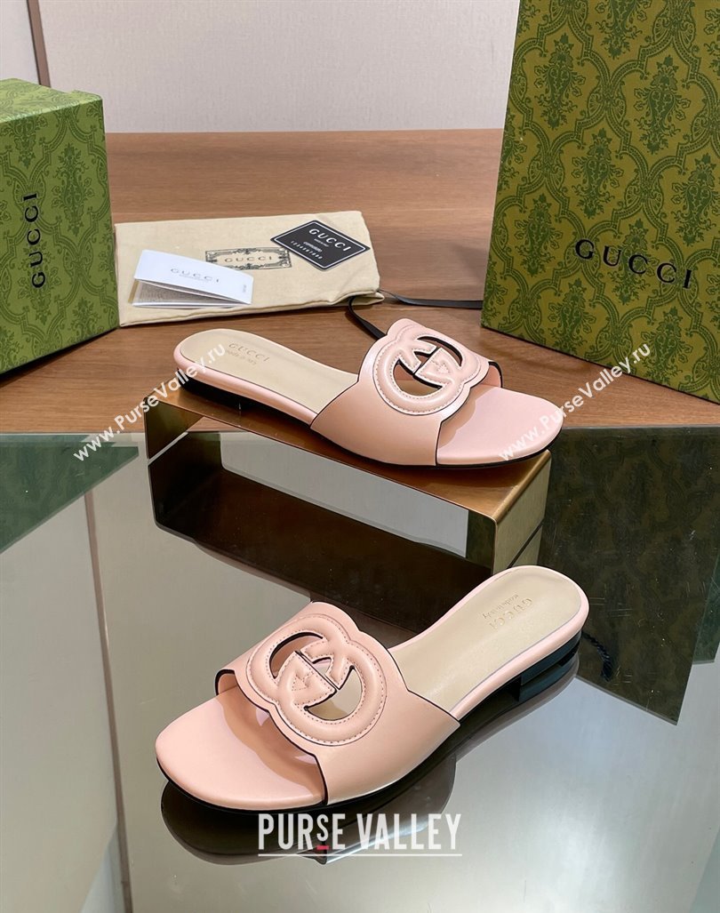 Gucci Cutout Interlocking G Flat Slides Sandals Light Pink 2024 0605 (MD-240605132)