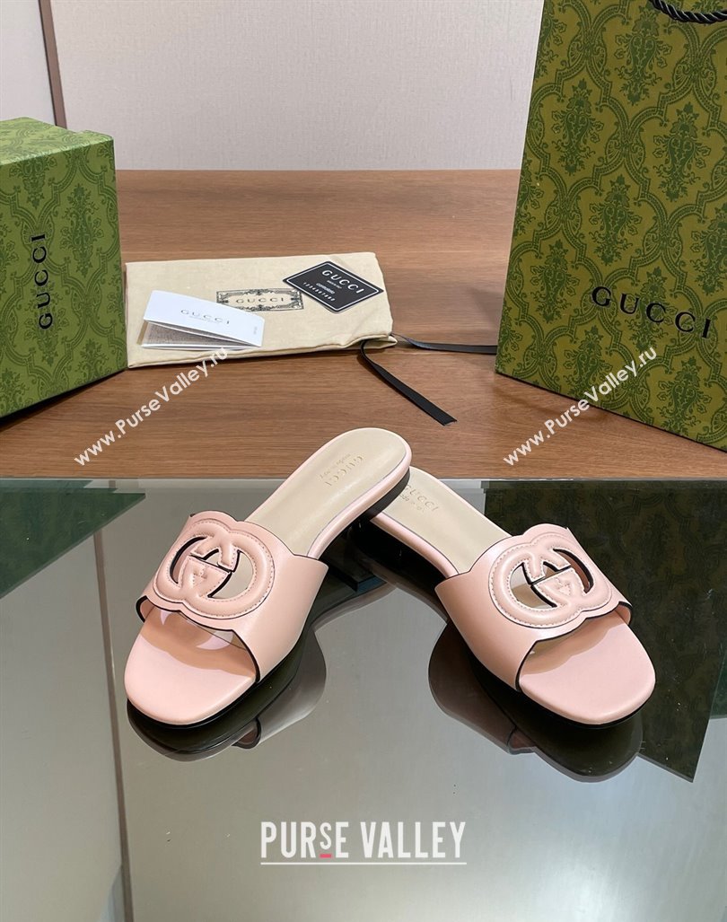 Gucci Cutout Interlocking G Flat Slides Sandals Light Pink 2024 0605 (MD-240605132)