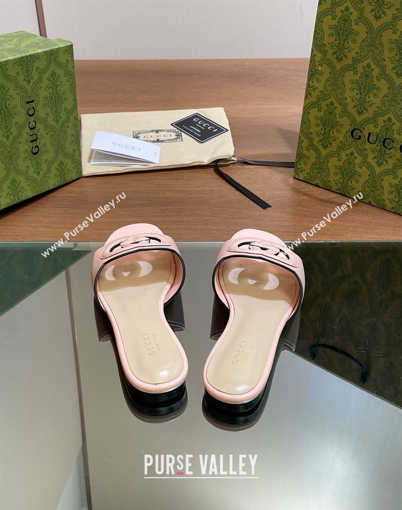 Gucci Cutout Interlocking G Flat Slides Sandals Light Pink 2024 0605 (MD-240605132)