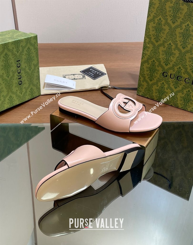 Gucci Cutout Interlocking G Flat Slides Sandals Light Pink 2024 0605 (MD-240605132)