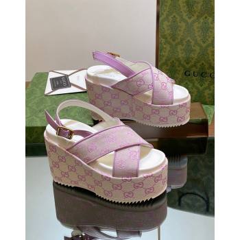 Gucci GG Denim Platform Wedge Sandals 12cm Purple 2024 0605 (MD-240605142)