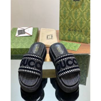 Gucci GG Denim Platform Slides Sandal 5.5cm with GUCCI Script Black 2024 (MD-240605144)