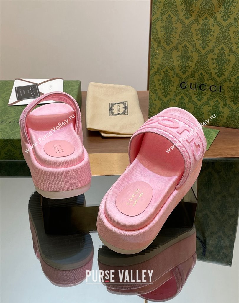 Gucci GG Denim Platform Slides Sandal 5.5cm with GUCCI Script Pink 2024 (MD-240605145)