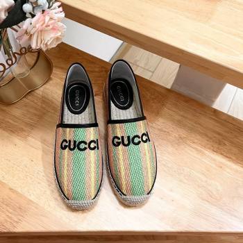 Gucci Jute Espadrilles Flat with Green and Yellow Stripes 2024 0605 (MD-240605107)
