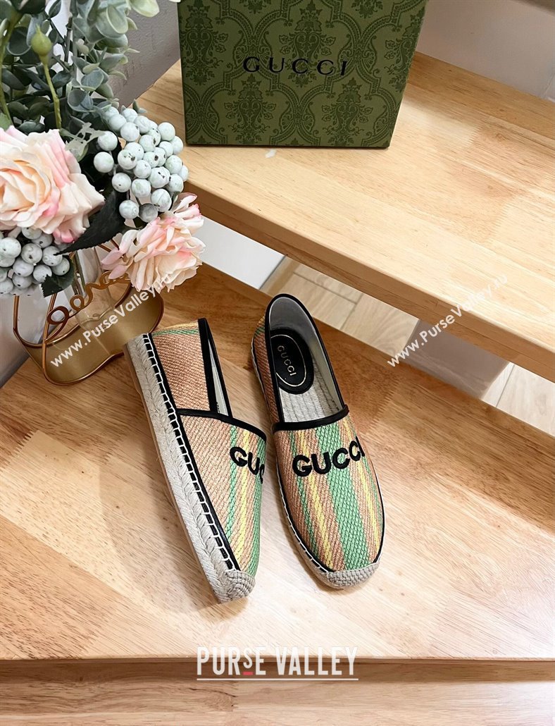 Gucci Jute Espadrilles Flat with Green and Yellow Stripes 2024 0605 (MD-240605107)