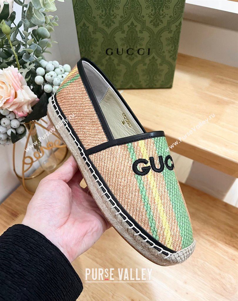 Gucci Jute Espadrilles Flat with Green and Yellow Stripes 2024 0605 (MD-240605107)