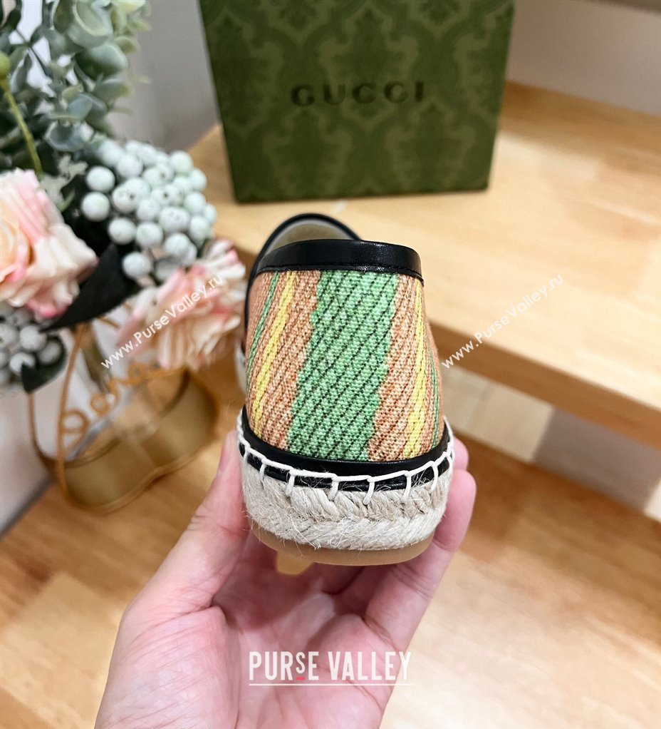 Gucci Jute Espadrilles Flat with Green and Yellow Stripes 2024 0605 (MD-240605107)