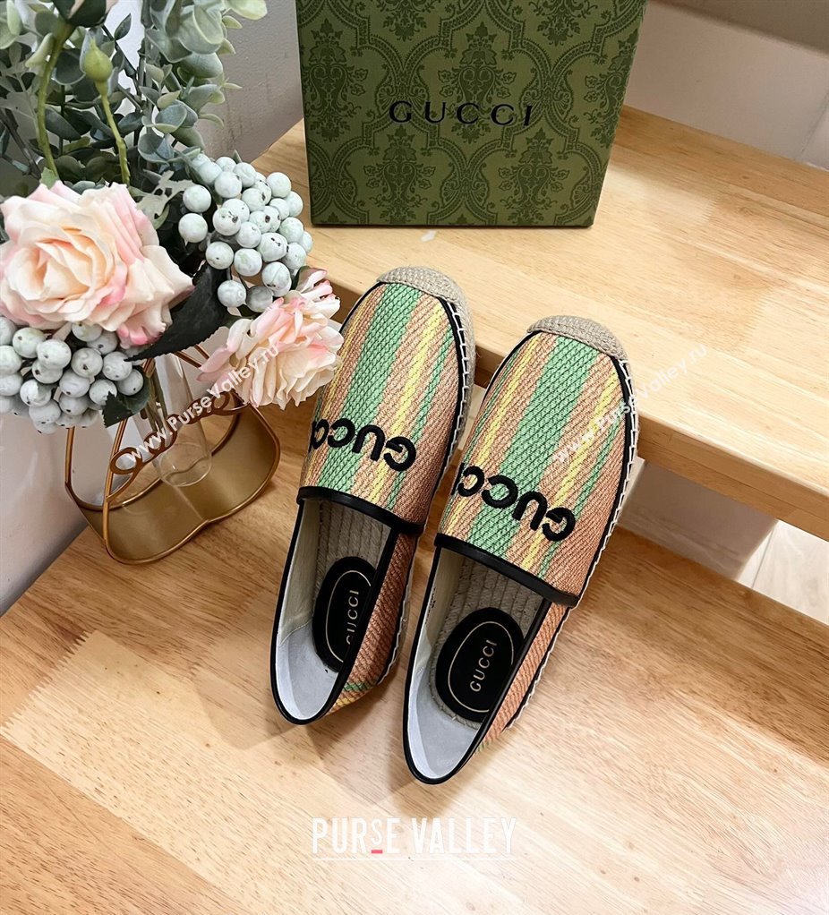 Gucci Jute Espadrilles Flat with Green and Yellow Stripes 2024 0605 (MD-240605107)