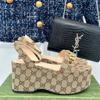 Gucci Horsebit GG Canvas Platform Sandals 7.5cm Beige 2024 0605 (MD-240605112)