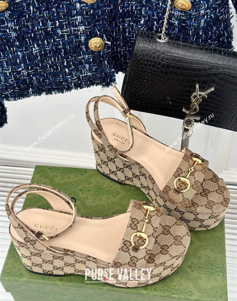 Gucci Horsebit GG Canvas Platform Sandals 7.5cm Beige 2024 0605 (MD-240605112)