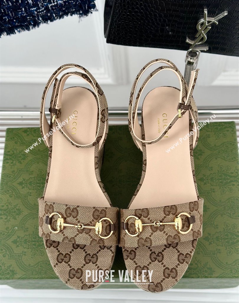 Gucci Horsebit GG Canvas Platform Sandals 7.5cm Beige 2024 0605 (MD-240605112)