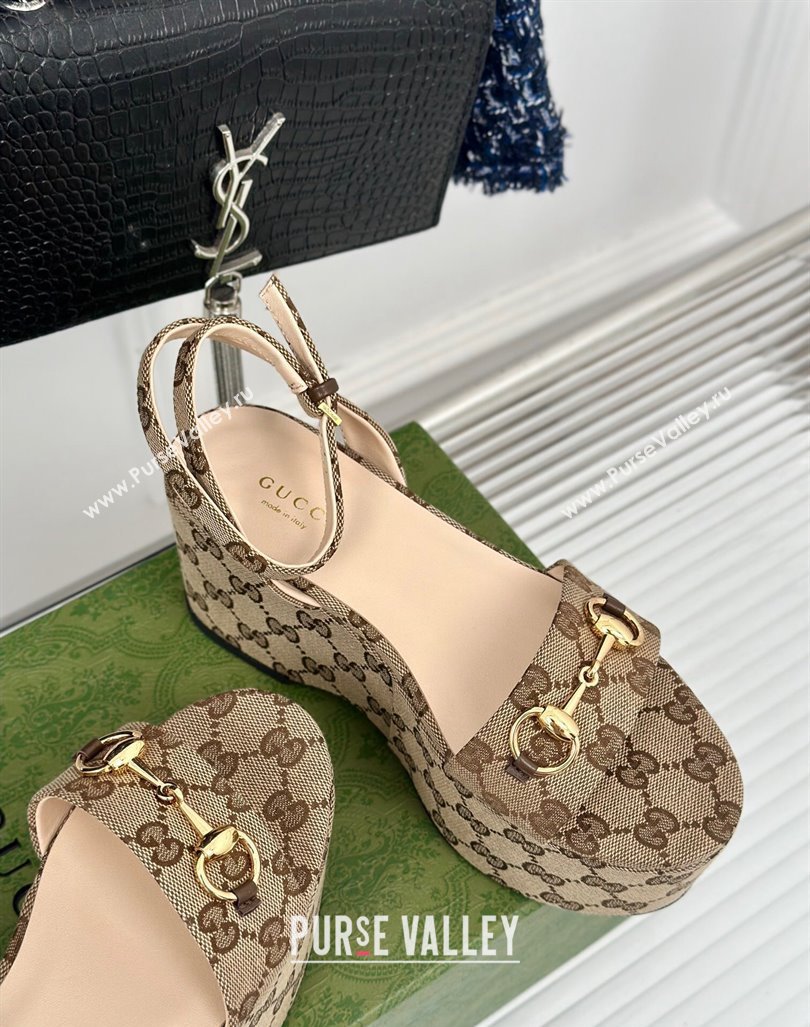 Gucci Horsebit GG Canvas Platform Sandals 7.5cm Beige 2024 0605 (MD-240605112)