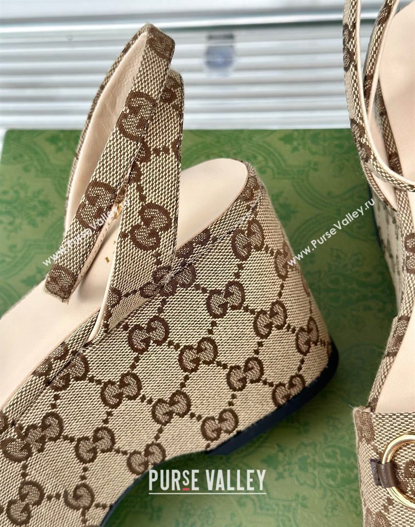 Gucci Horsebit GG Canvas Platform Sandals 7.5cm Beige 2024 0605 (MD-240605112)