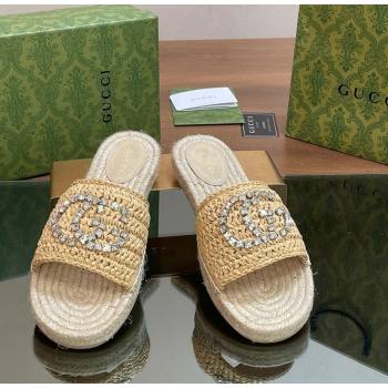 Gucci Strass Interlocking G Espadrille Flat Slides Sandal Light Beige 2024 780589 (SS-240605095)