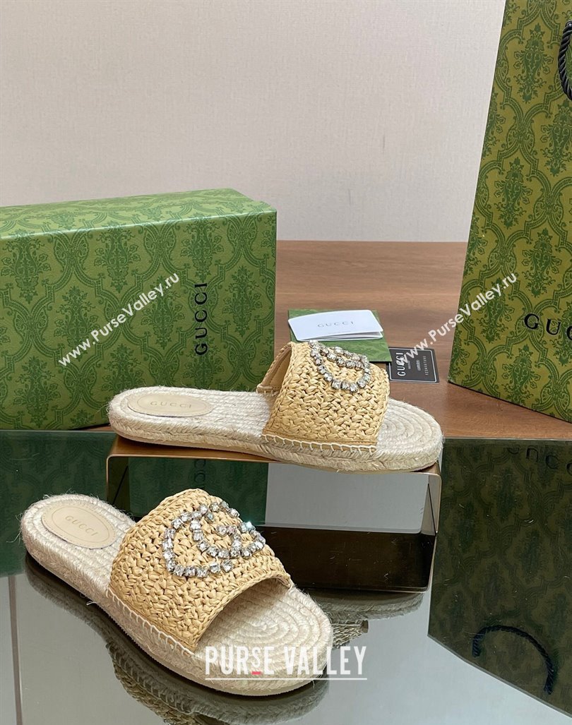 Gucci Strass Interlocking G Espadrille Flat Slides Sandal Light Beige 2024 780589 (SS-240605095)