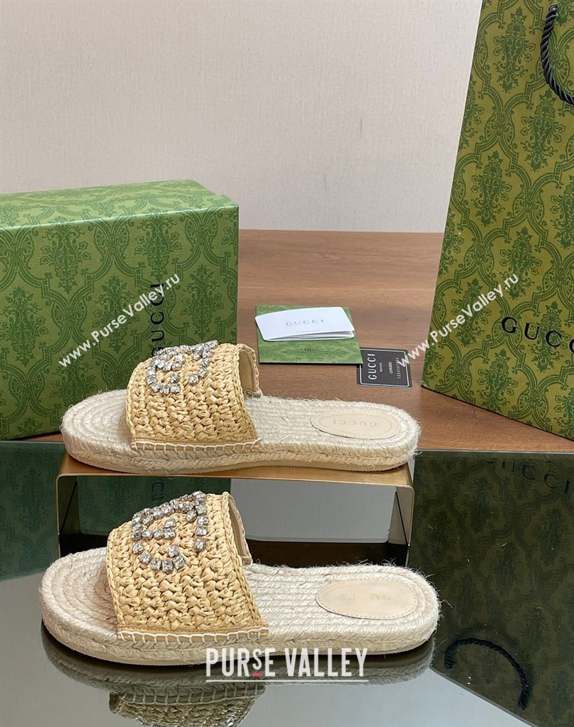 Gucci Strass Interlocking G Espadrille Flat Slides Sandal Light Beige 2024 780589 (SS-240605095)