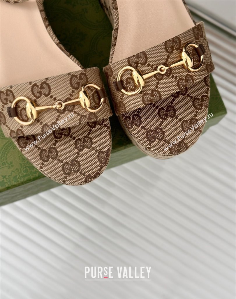 Gucci Horsebit GG Canvas Platform Sandals 7.5cm Beige 2024 0605 (MD-240605112)