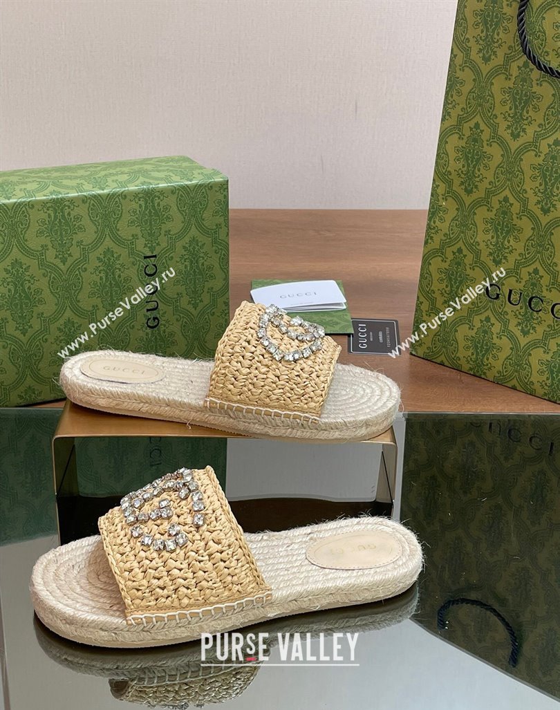 Gucci Strass Interlocking G Espadrille Flat Slides Sandal Light Beige 2024 780589 (SS-240605095)