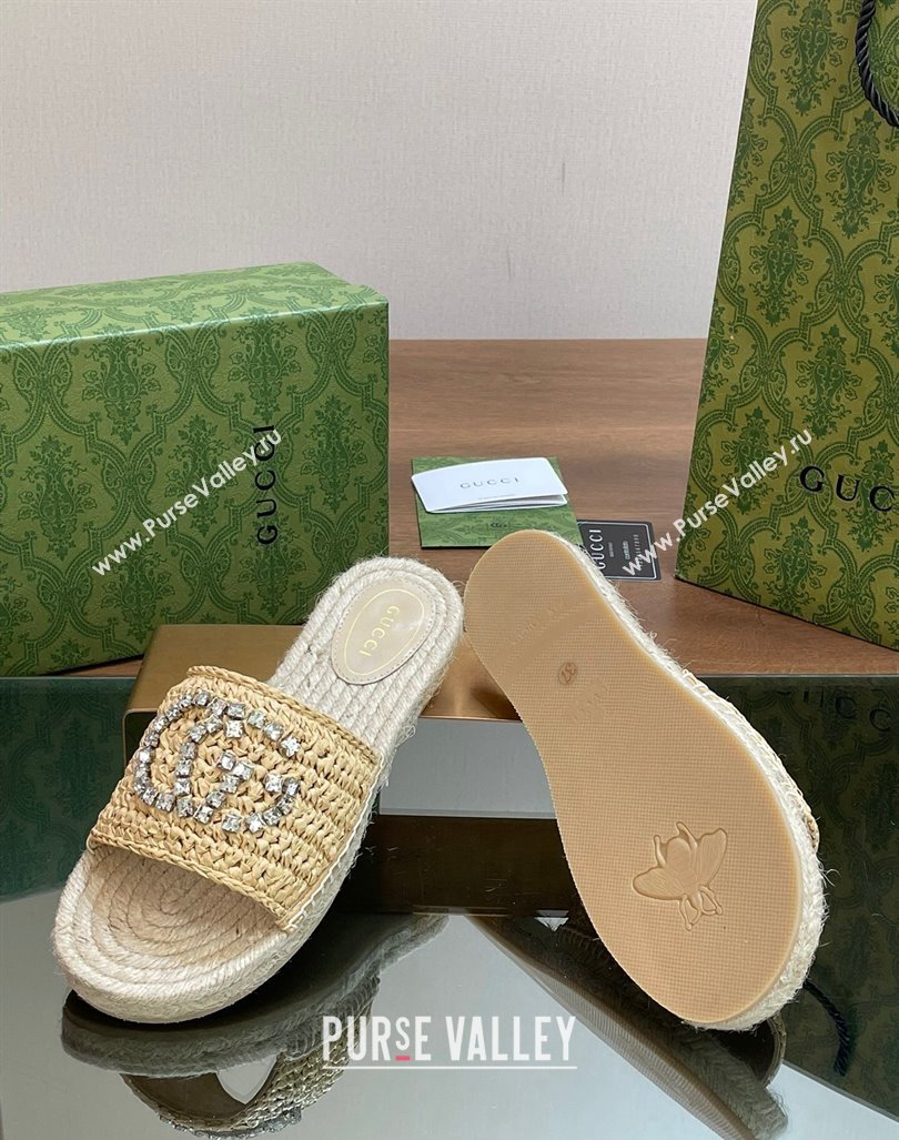 Gucci Strass Interlocking G Espadrille Flat Slides Sandal Light Beige 2024 780589 (SS-240605095)