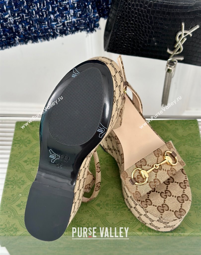 Gucci Horsebit GG Canvas Platform Sandals 7.5cm Beige 2024 0605 (MD-240605112)