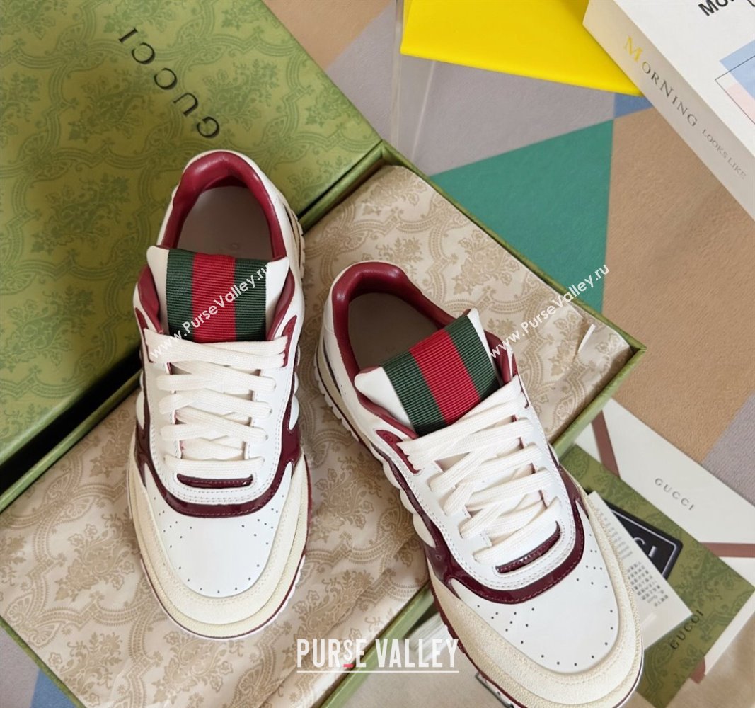 Gucci Re-Web Sneakers in Patchwork Leather White/Dark Burgundy 2024 0605 (SS-240605146)