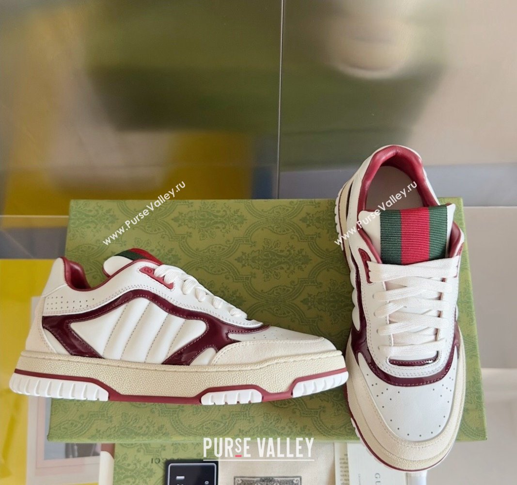 Gucci Re-Web Sneakers in Patchwork Leather White/Dark Burgundy 2024 0605 (SS-240605146)