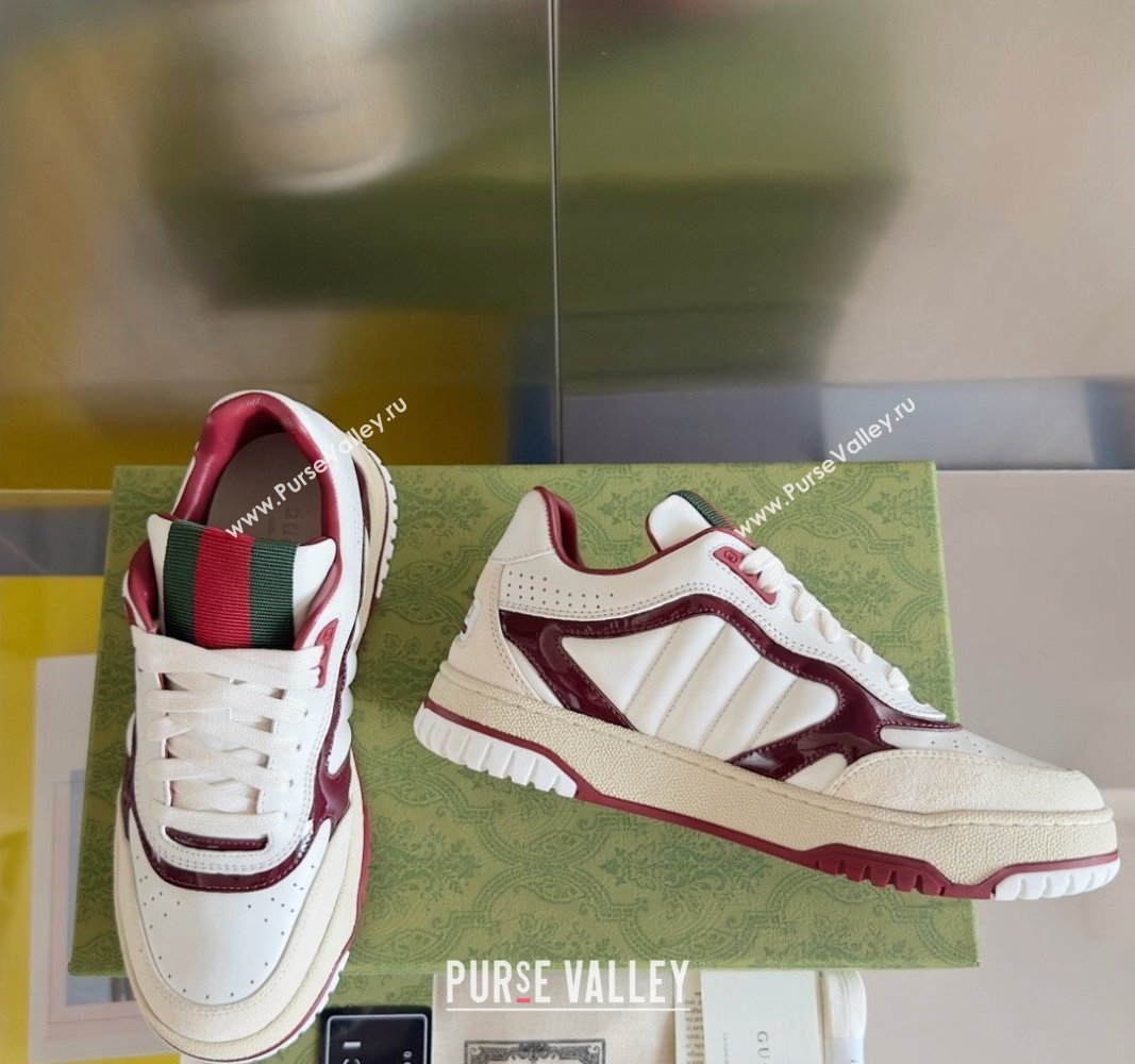 Gucci Re-Web Sneakers in Patchwork Leather White/Dark Burgundy 2024 0605 (SS-240605146)