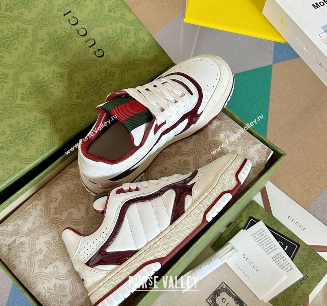 Gucci Re-Web Sneakers in Patchwork Leather White/Dark Burgundy 2024 0605 (SS-240605146)