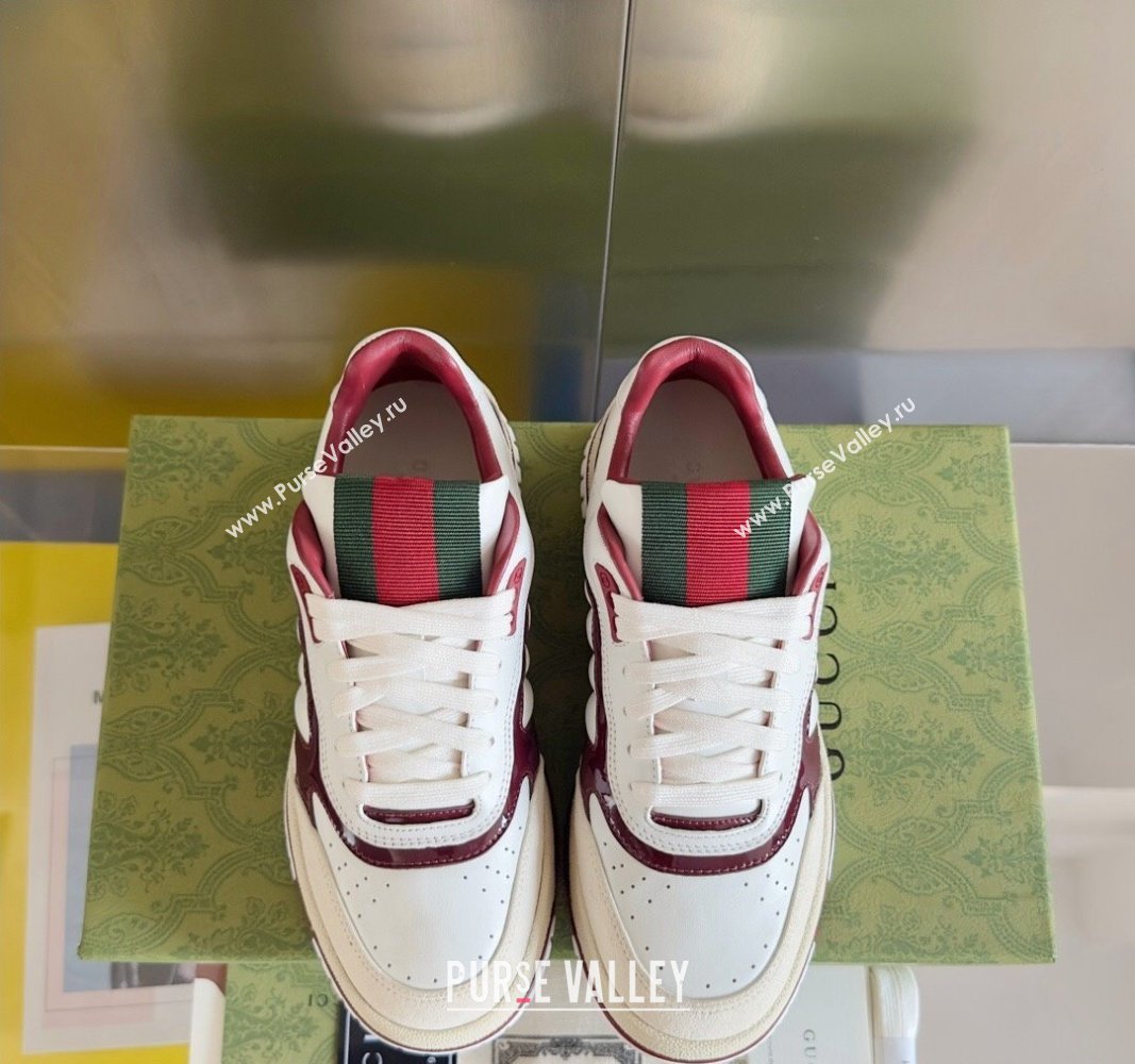 Gucci Re-Web Sneakers in Patchwork Leather White/Dark Burgundy 2024 0605 (SS-240605146)