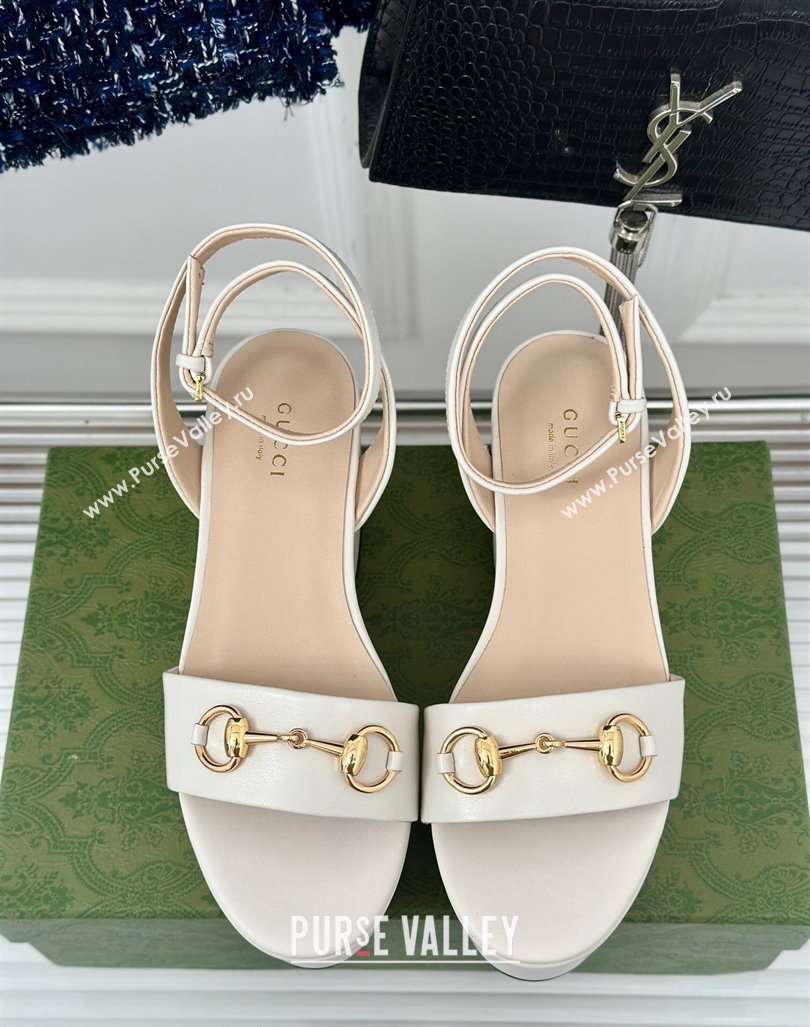 Gucci Horsebit Leather Platform Sandals 7.5cm White 2024 0605 (MD-240605113)