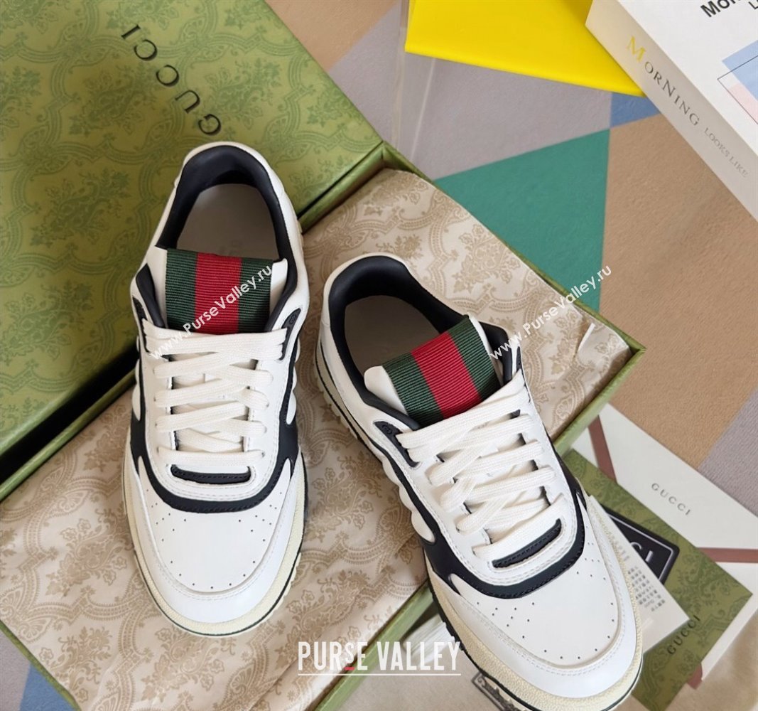 Gucci Re-Web Sneakers in Patchwork Leather White/Black 2024 0605 (SS-240605147)