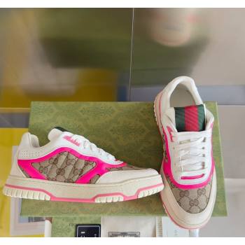 Gucci Re-Web Sneakers in Leather and GG Canvas White/Fluorescent Pink 2024 0605 (SS-240605148)