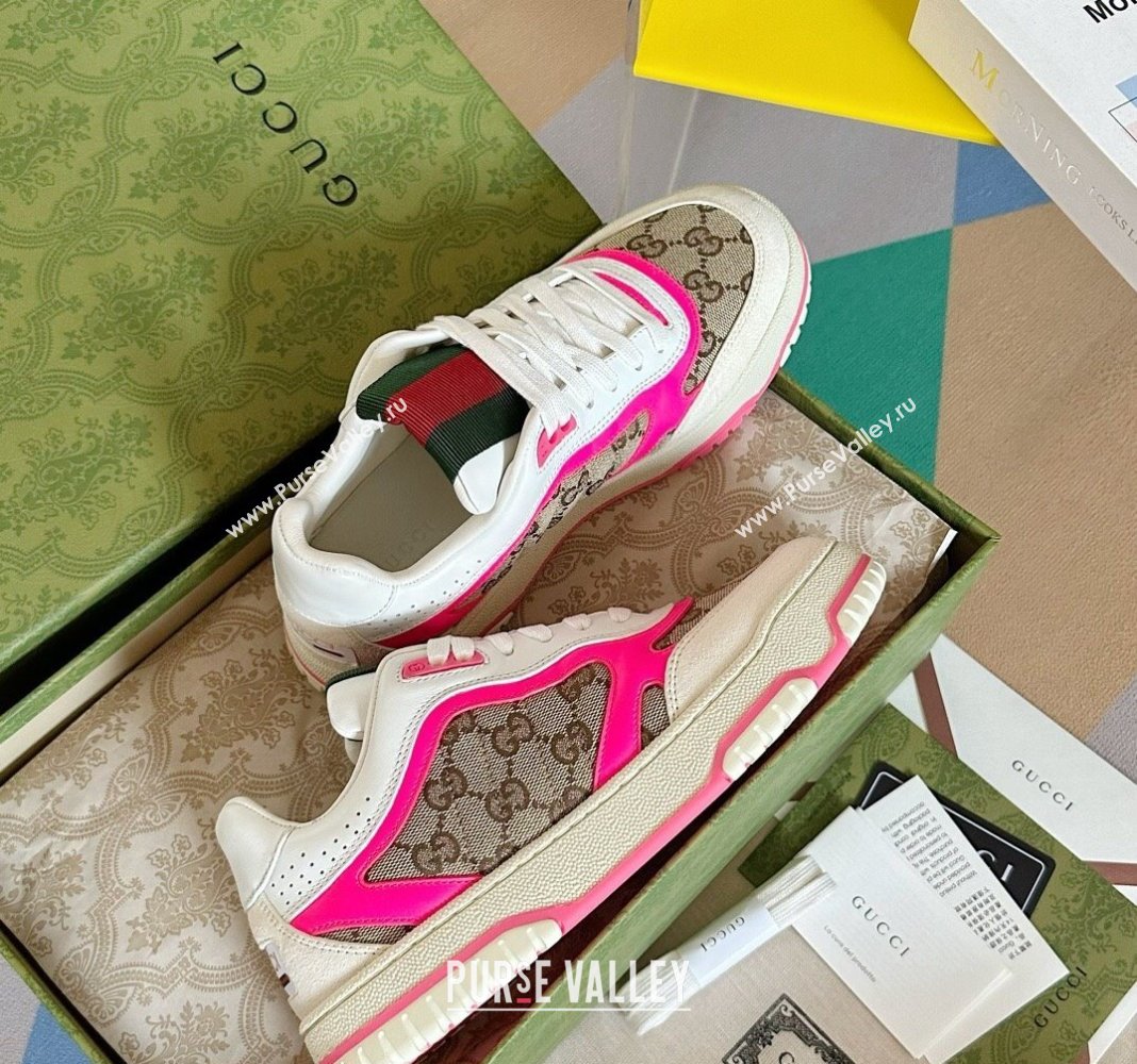 Gucci Re-Web Sneakers in Leather and GG Canvas White/Fluorescent Pink 2024 0605 (SS-240605148)