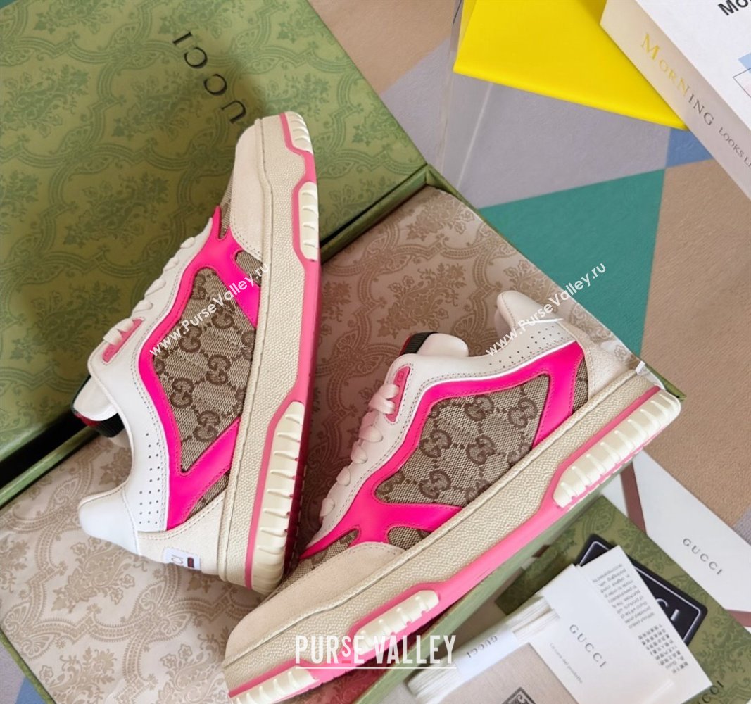 Gucci Re-Web Sneakers in Leather and GG Canvas White/Fluorescent Pink 2024 0605 (SS-240605148)