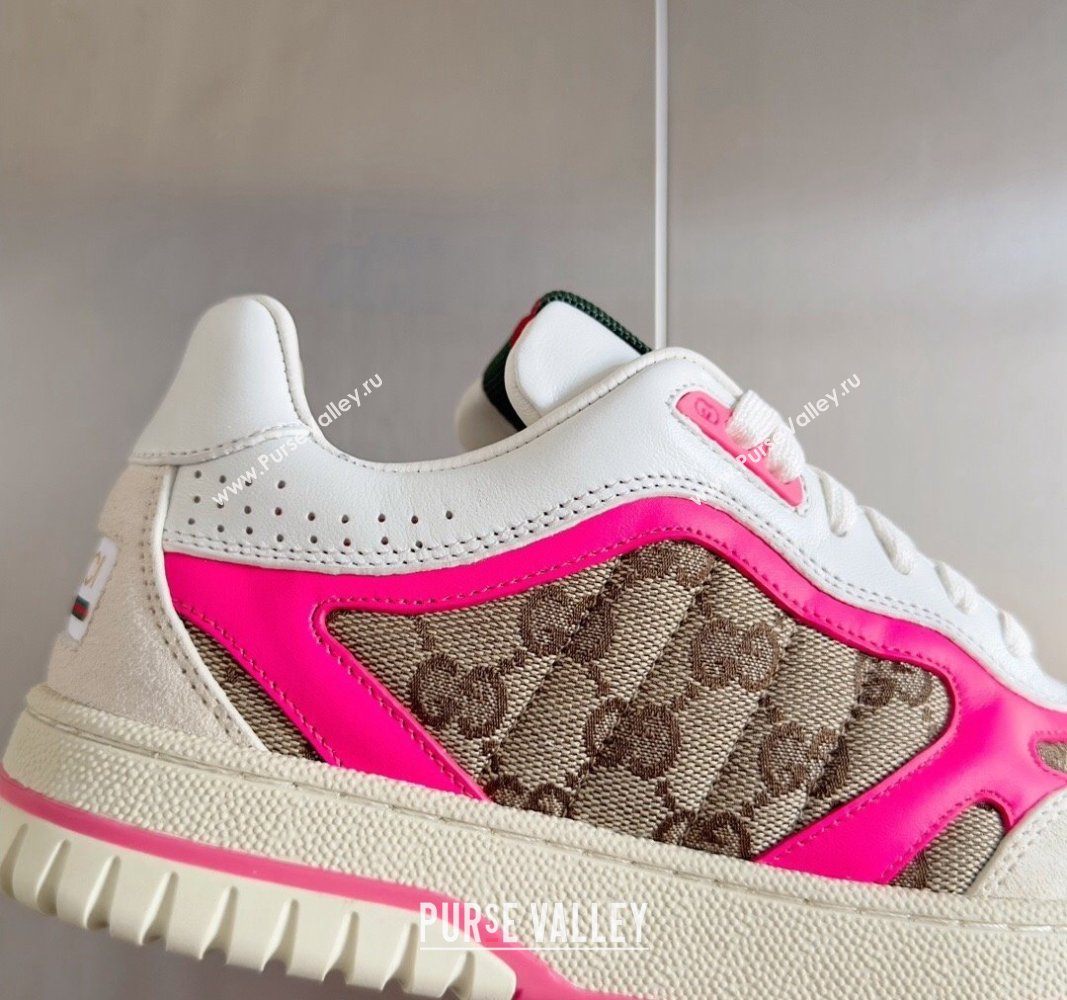 Gucci Re-Web Sneakers in Leather and GG Canvas White/Fluorescent Pink 2024 0605 (SS-240605148)