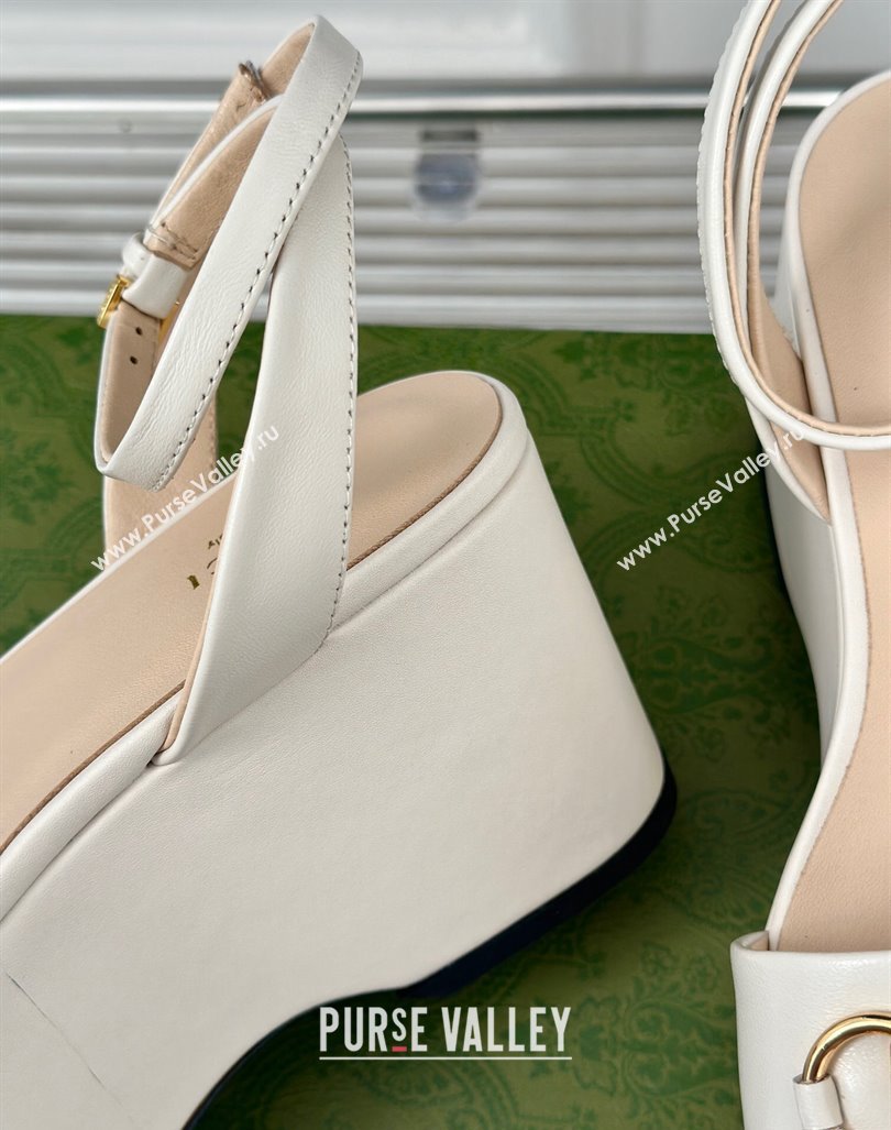 Gucci Horsebit Leather Platform Sandals 7.5cm White 2024 0605 (MD-240605113)