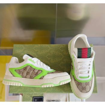 Gucci Re-Web Sneakers in Leather and GG Canvas White/Fluorescent Green 2024 0605 (SS-240605149)