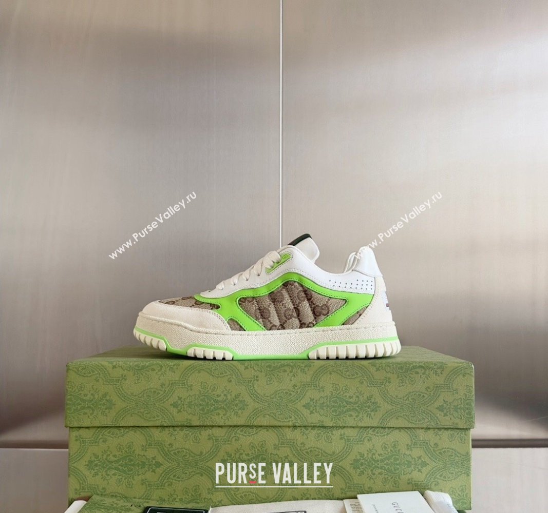 Gucci Re-Web Sneakers in Leather and GG Canvas White/Fluorescent Green 2024 0605 (SS-240605149)