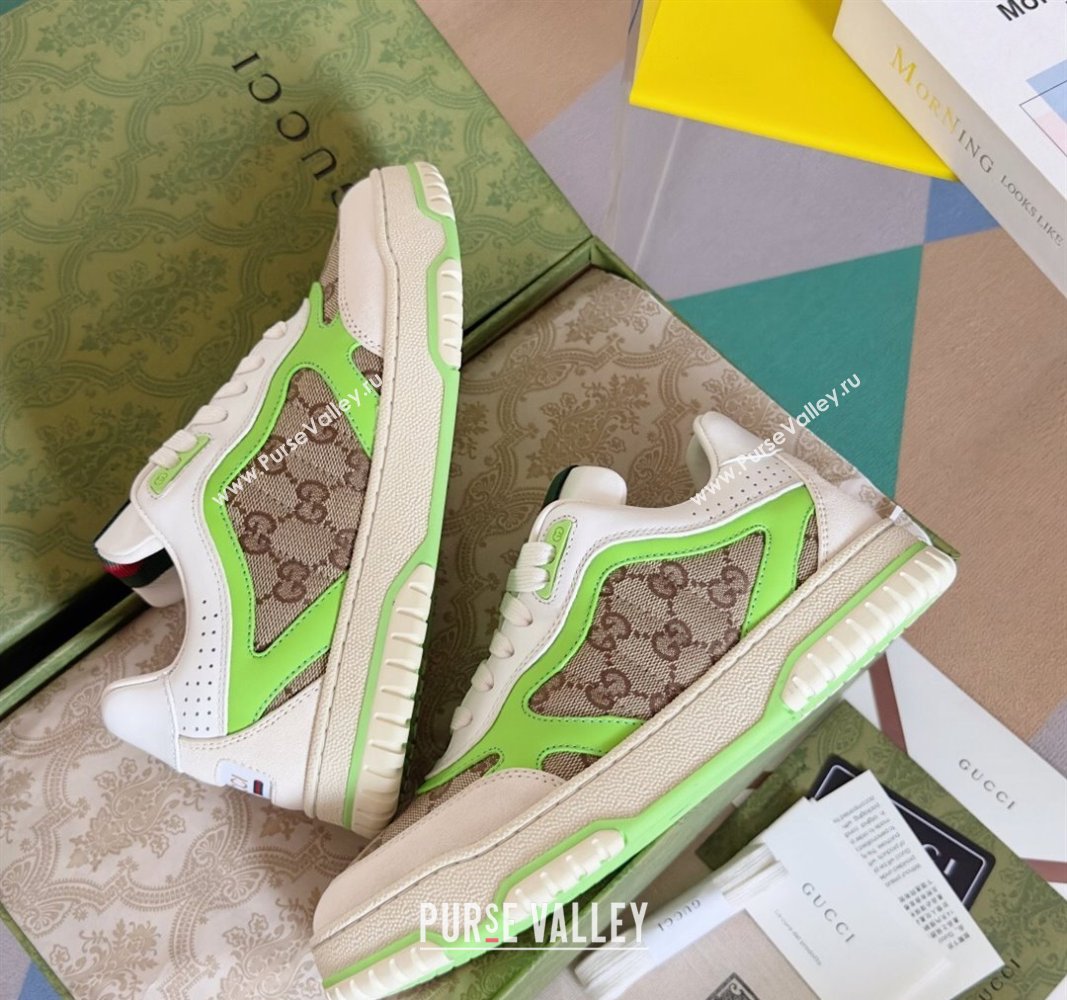 Gucci Re-Web Sneakers in Leather and GG Canvas White/Fluorescent Green 2024 0605 (SS-240605149)