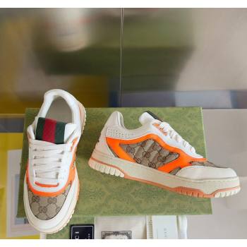 Gucci Re-Web Sneakers in Leather and GG Canvas White/Fluorescent Orange 2024 0605 (SS-240605150)