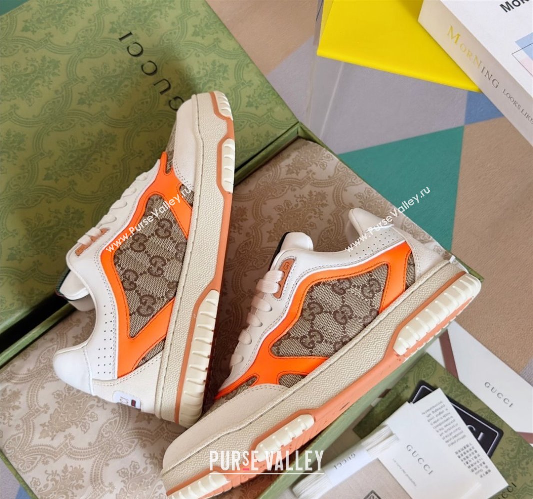 Gucci Re-Web Sneakers in Leather and GG Canvas White/Fluorescent Orange 2024 0605 (SS-240605150)